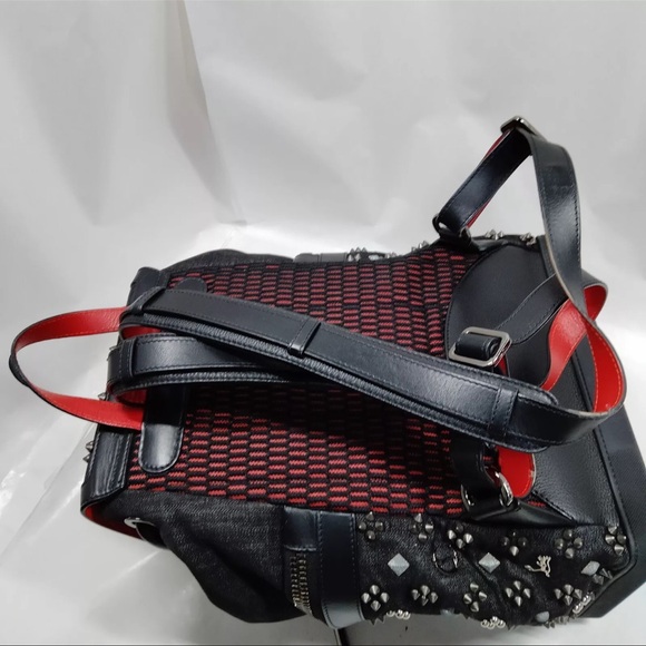 Christian Louboutin Studded Black denim and Red Backpack - Picture 4 of 11